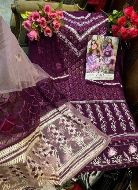 Purple Colour Zaha Zarin Vol 1 New Latest Designer Party Wear Pakistani Georgette Dress Material Collection 10042